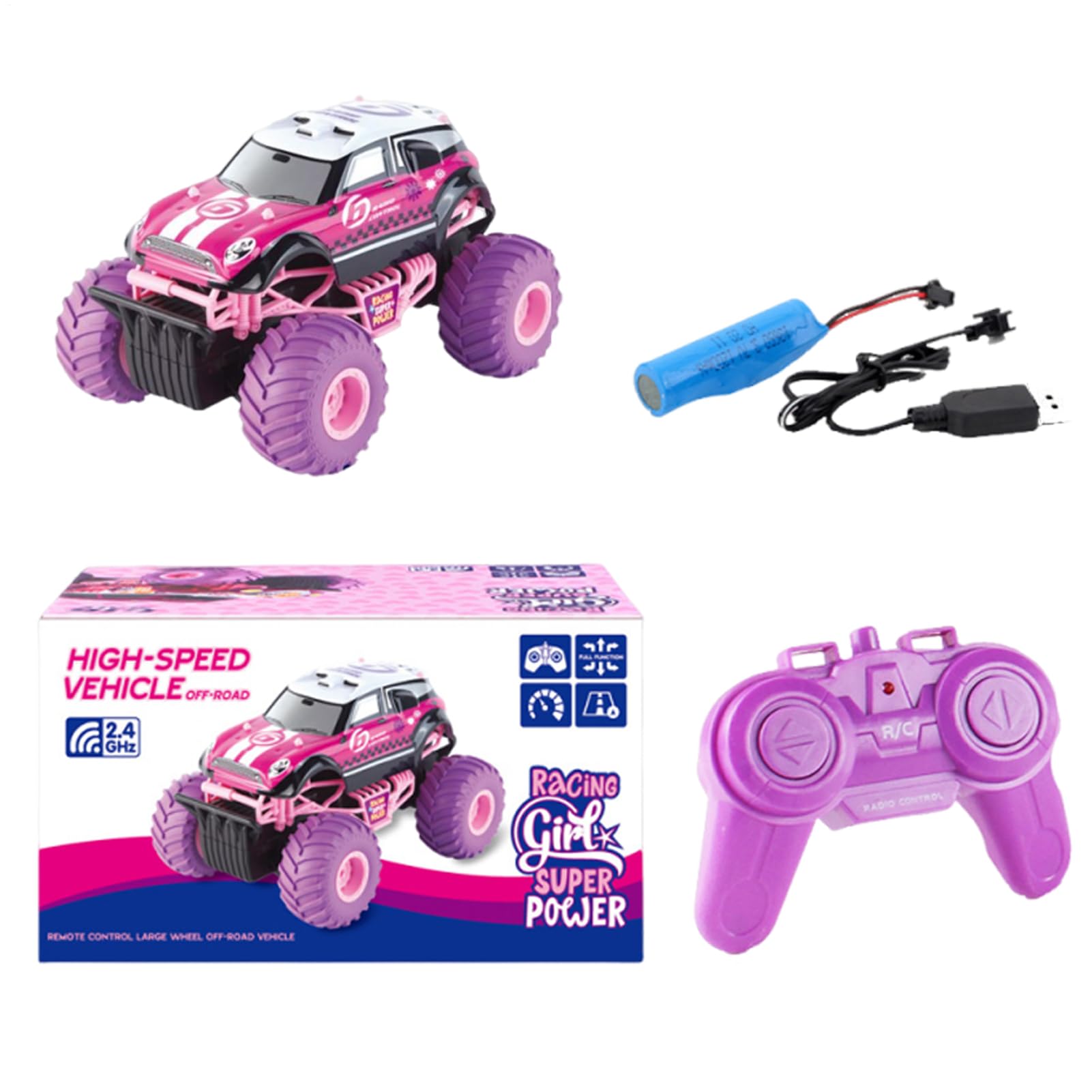 Véhicule Tout-Terrain à Grande Vitesse, 2,4 GHz, 4 Roues motrices, pour et Filles à partir de 5 Ans et fête d'anniversaire