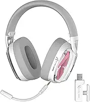 ATTACK SHARK L60 Fone de ouvido sem fio ultraleve para jogos,2.4GHz com receptor USB A e tipo C/BT/com fio,Drivers de 40mm,bateria de mais de 40horas,microfone removível para PC/PS5/PS4/Switch(Branco)