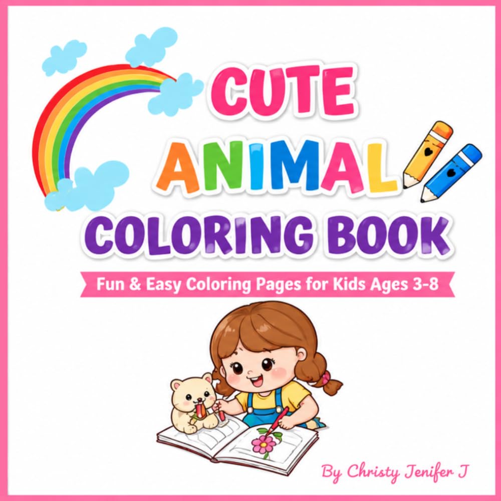 Cute Animals Coloring Book: Big Bold & Easy Coloring pages for Kids Ages 3-8