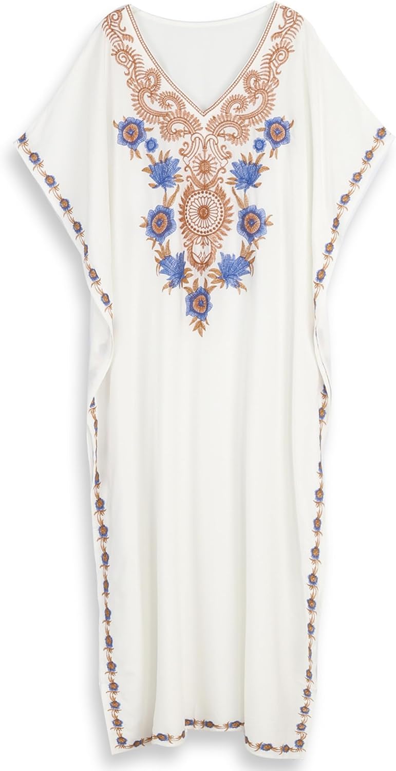 Moroccan Kaftan dresses women plus size embroidered beach coverup.