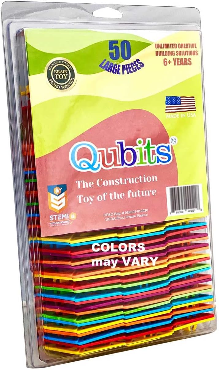 Qubits STEM Construction Set - 50 Pieces: an Open Play Engineering and Building Toy