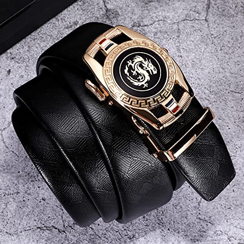 Image of Dubulle Designer Mens Belts, Sliding Automatic Buckle Ratchet Dress Belt TOP Genuine Leather Strap Gifts