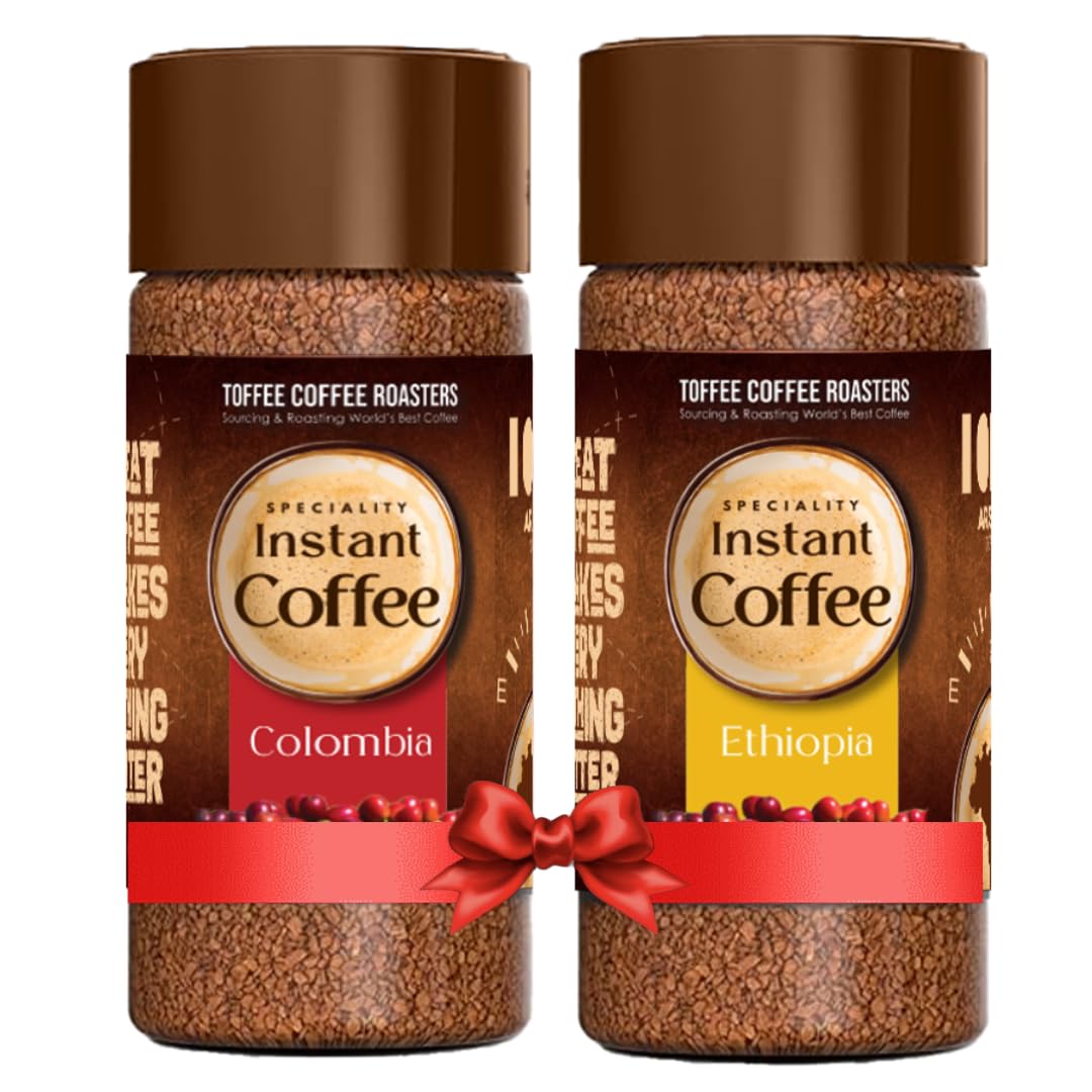 Instant Coffee 100 Gm Each - Pack Of 2, Ethiopia & Columbia Instant Coffee | As Seen On Shark Tank | 100% Arabica Coffee Powder | Ready In Seconds, Technology, Glass Bottle