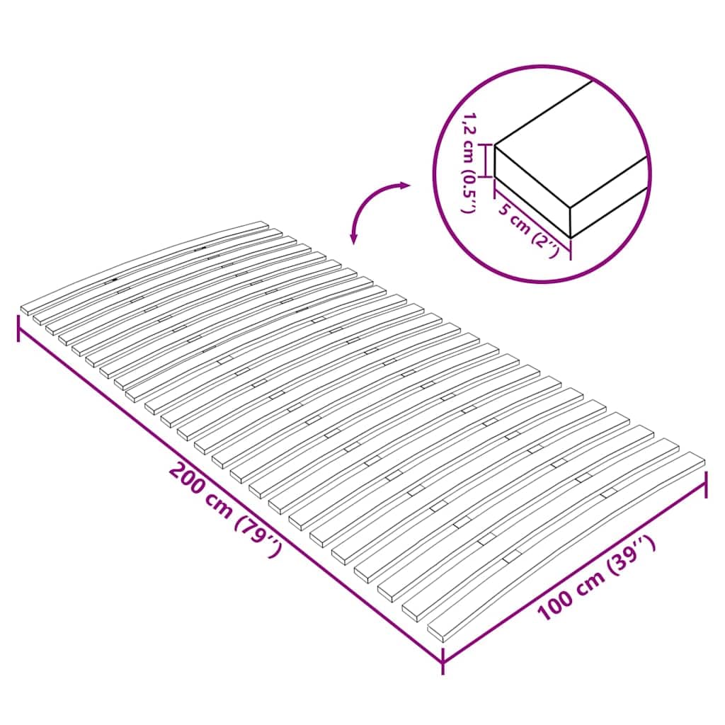 Somier de láminas de madera de repuesto con 24 láminas de 100 x 200 cm para literas y plataformas, resistente somier de láminas de álamo macizo con listones de madera de muelles y correas
