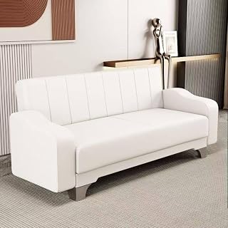 Multi-Functional Folding Sofa Bed, Simple Small Space Sofa for Rental House/Office, Lazy Sofa 1-3 Seater, Economical Tech Fabric Sofa for Living Room(White2,3 Seater)