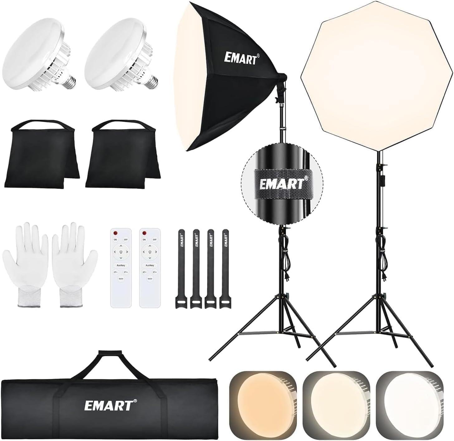 EMART Softbox Set Photo Studio, 65cm 135W Kit di Illuminazione LED | Dimmerabile, 3000-6000K, Soft Box,Video YouTube, Fotografia, Ritratti in Studio, Streaming Live
