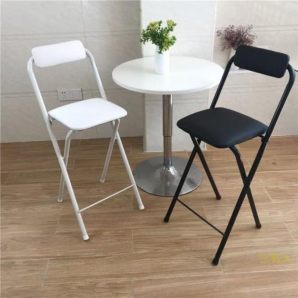 Silla Plegable con Respaldo, Taburete Alto Plegable De Acero, Taburete Plegable Alto para Barra, Silla De Cocina con Cojín De Cuero para Tienda, Café, Comedor(Black,55cm/21.6in)