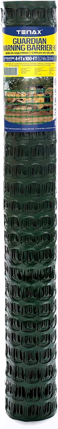 Tenax 2A250093 Guardian Warning Barrier HD 4'x100' Green Made in USA for Construction Projects and Garden Fencing, Animal Barrier, Poultry, Deer, Patio