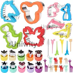 Cortadores de Biscoito e Frutas 34 Peças，Carimbo para Biscoito – Moldes Inox para Pão, Legumes e Lanches Infantis – Formas Divertidas para Sanduíches, Bolos e Saladas，Halloween e Natal