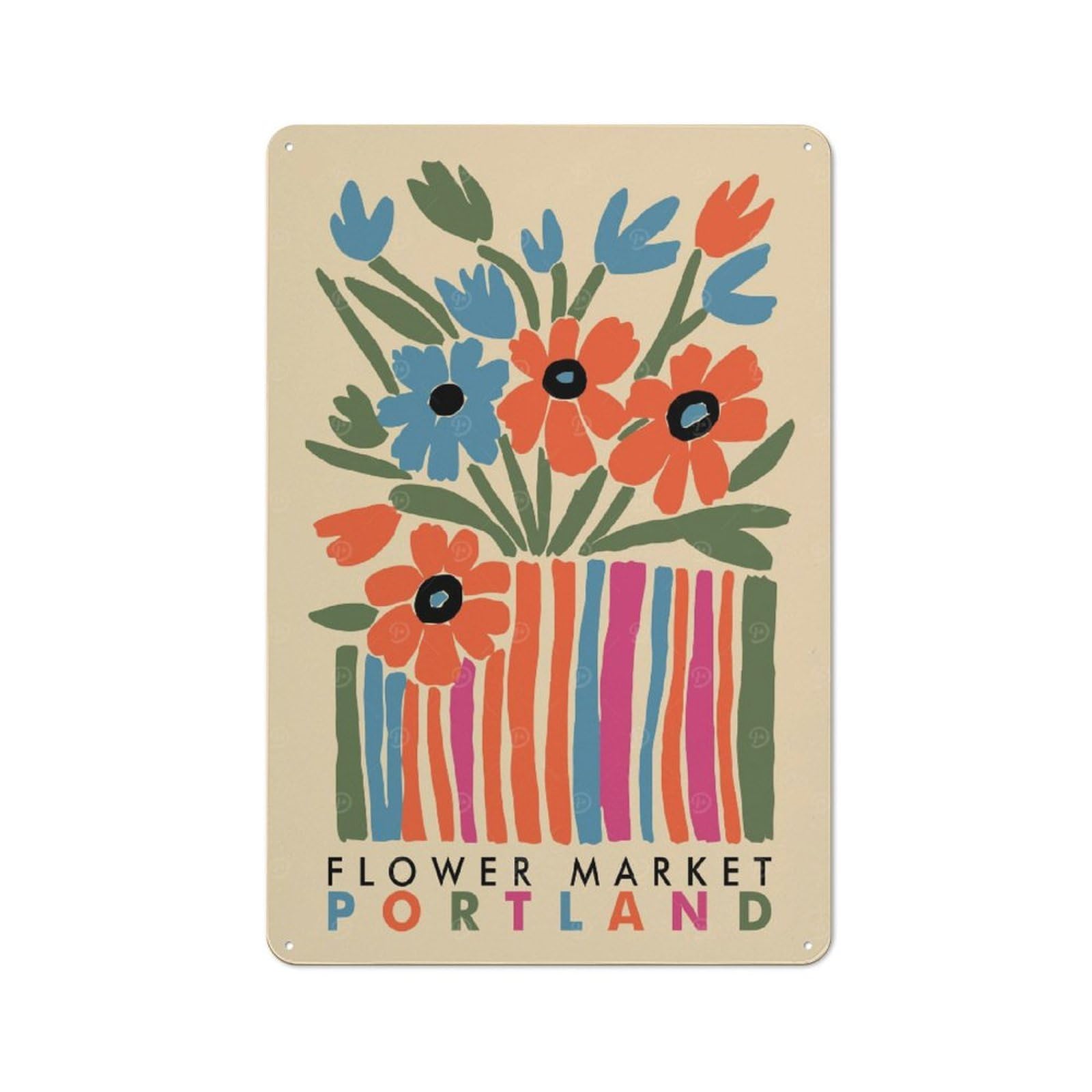 Junmoney Style-20 Garage Style Decorative Metal Plaque 30X20cm Featuring Flower Market Portland Art Print, Garage Wall Decor For Garage, Workshop, Shed Or Utility Room