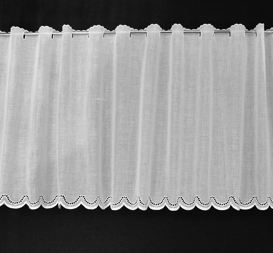 Scheibengardine Batist gebogter Abschluss 47x210 cm H/B Weiß Bistrogardine Vorhang Küche 1er Pack