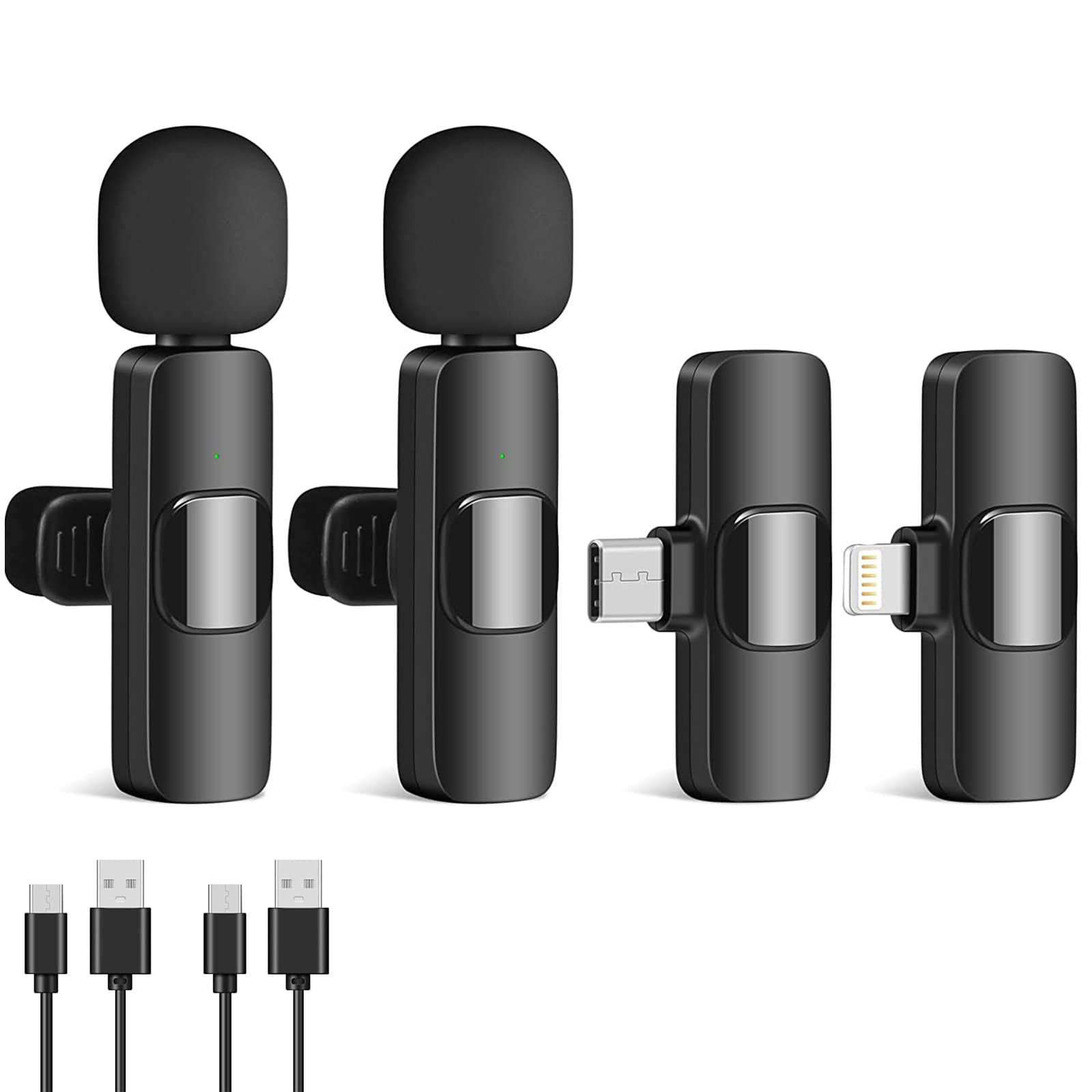 FULLBELL Wireless Microphones, 2 Pack Wireless Lavalier Microphone Mini Microphone Professional Wireless Podcast Microphone, Wireless Mic for Recording YouTube Facebook TikTok Trends Items