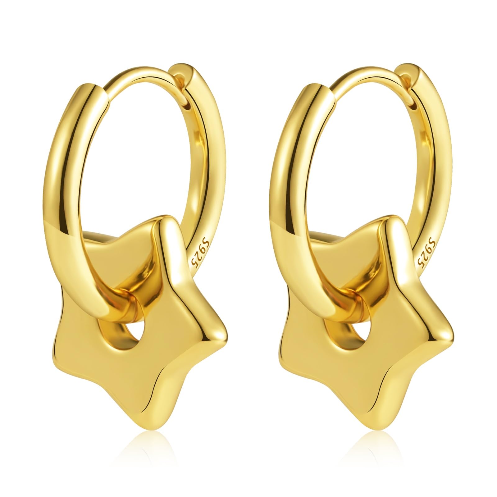 ALEXCRAFT Pendientes Luna Estrella Sole 925 para Mujer Chapado 14K Oro