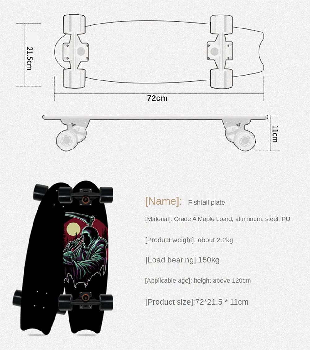 monopatín, Patineta de 28x8 Pulgadas, Adecuada for Principiantes, Adultos, Adolescentes, Cubierta Arce 8 Pisos con rodamientos Bolas ABEC-7