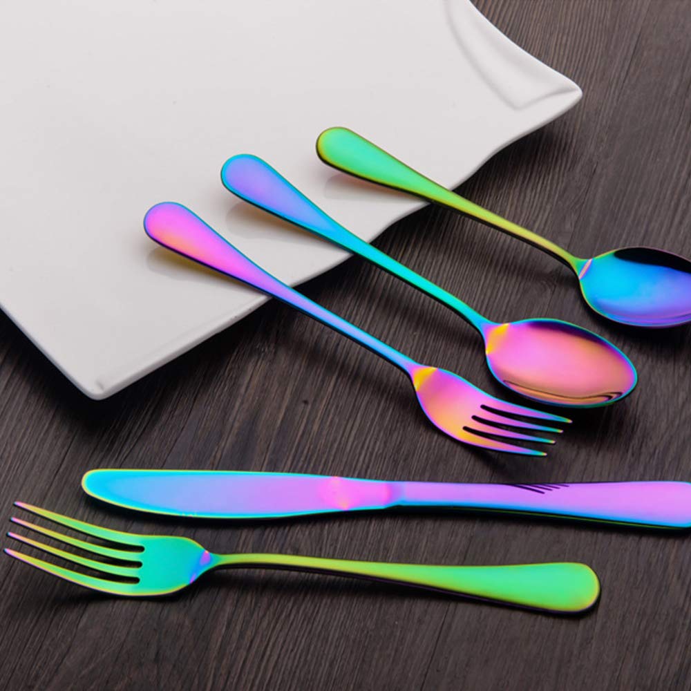 Set de Couverts de Table - 20 pièces Set de Coutellerie en Acier INOX, y Compris Couteau/Cuillère/Fourchette, Convient au Camping avec Cuisine, Service pour 4 Personnes, Multicolore