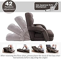 Vista 4 de FLOGUOR Silla de piso ajustable de 14 posiciones, tumbona para interiores, sofá perezoso plegable con reposabrazos y una almohada acolchada