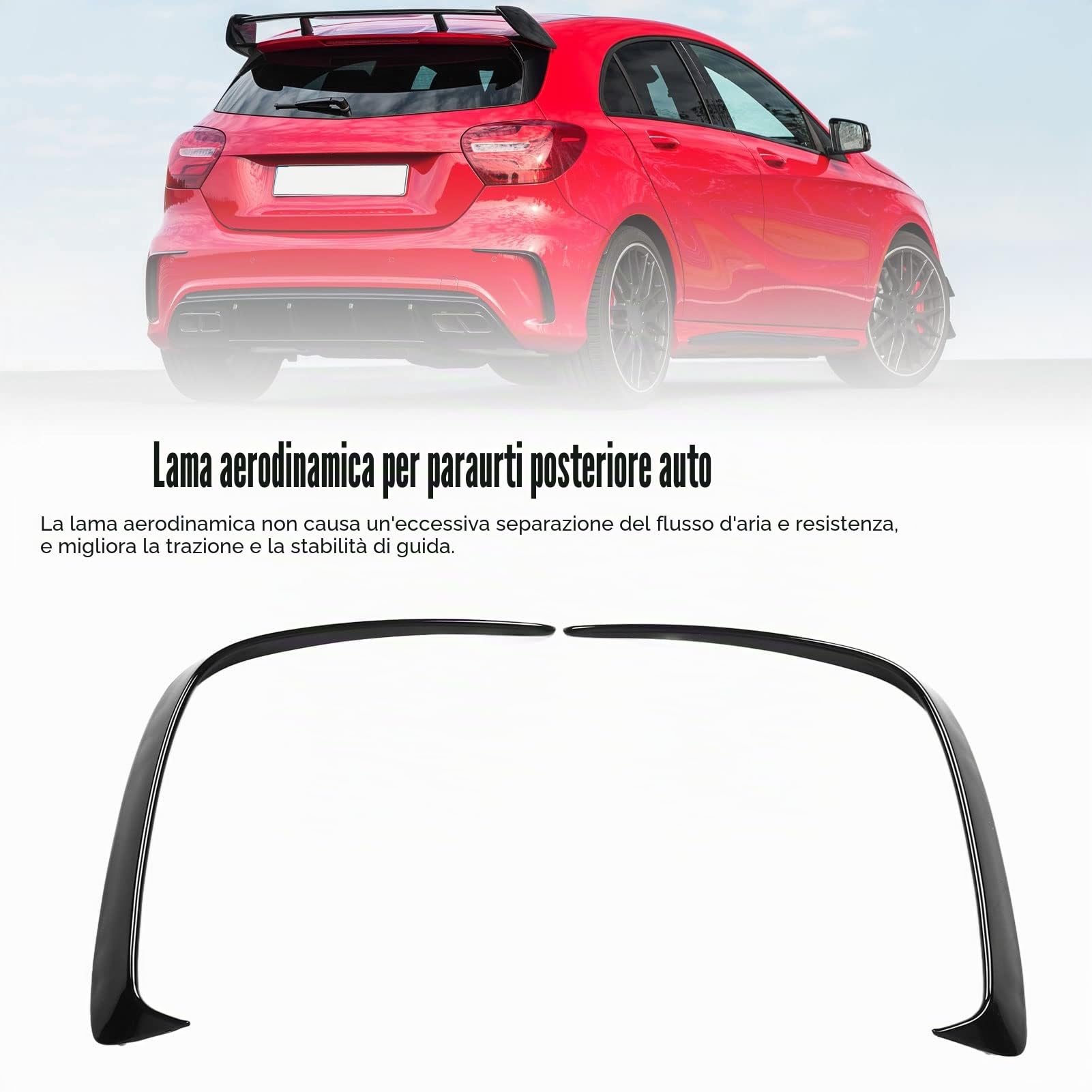 Spoiler per Paraurti Posteriore, Coppia Minigonne Paraurti Posteriore in ABS Nero Brillante Ricambio Aerodinamico per W176 A45 2013-2018