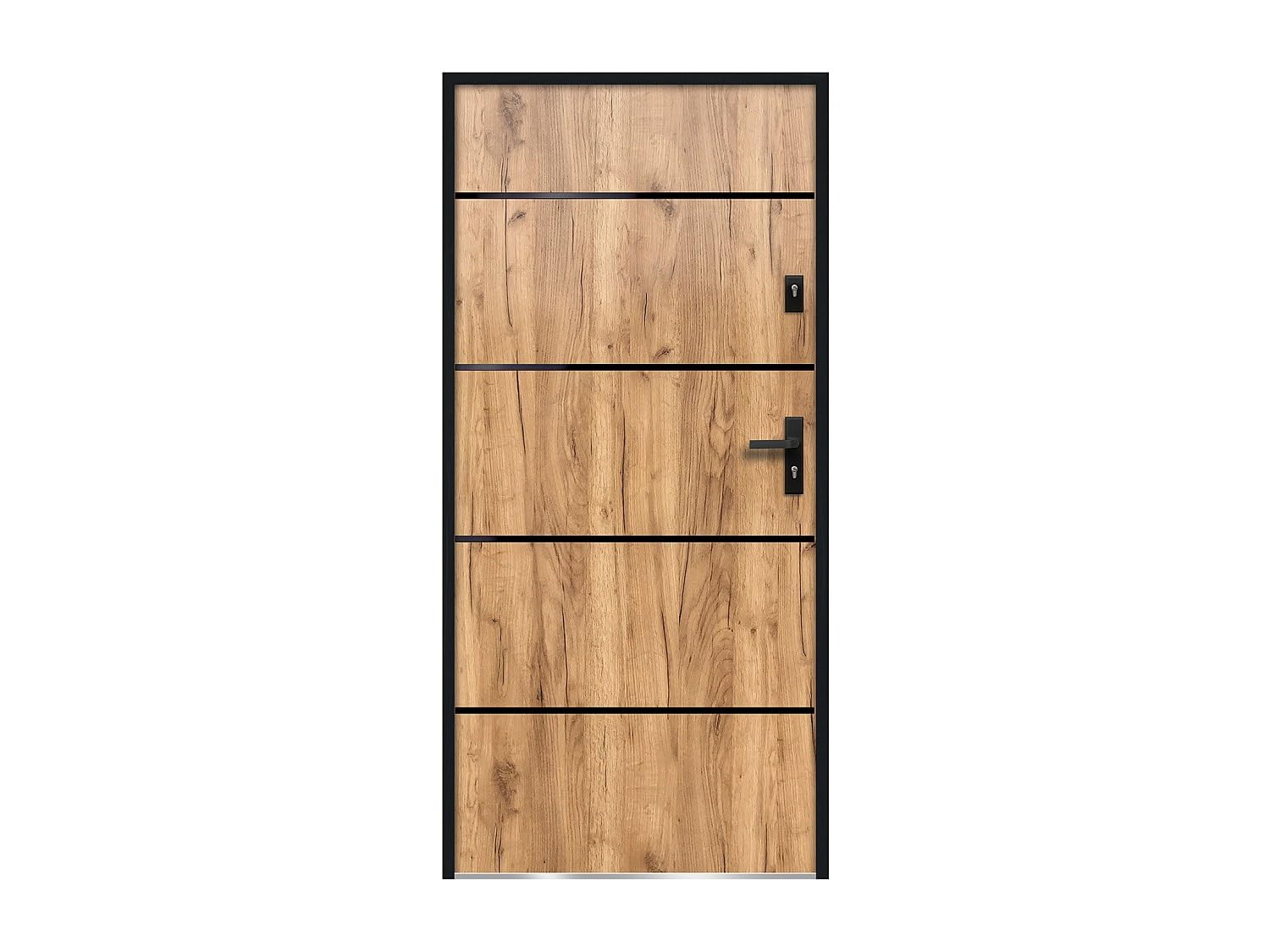 Venta-unica - Puerta de entrada de acero y inox Alt. 207 x Ancho 100 cm efecto roble - abre a la izquierda - NAXARA