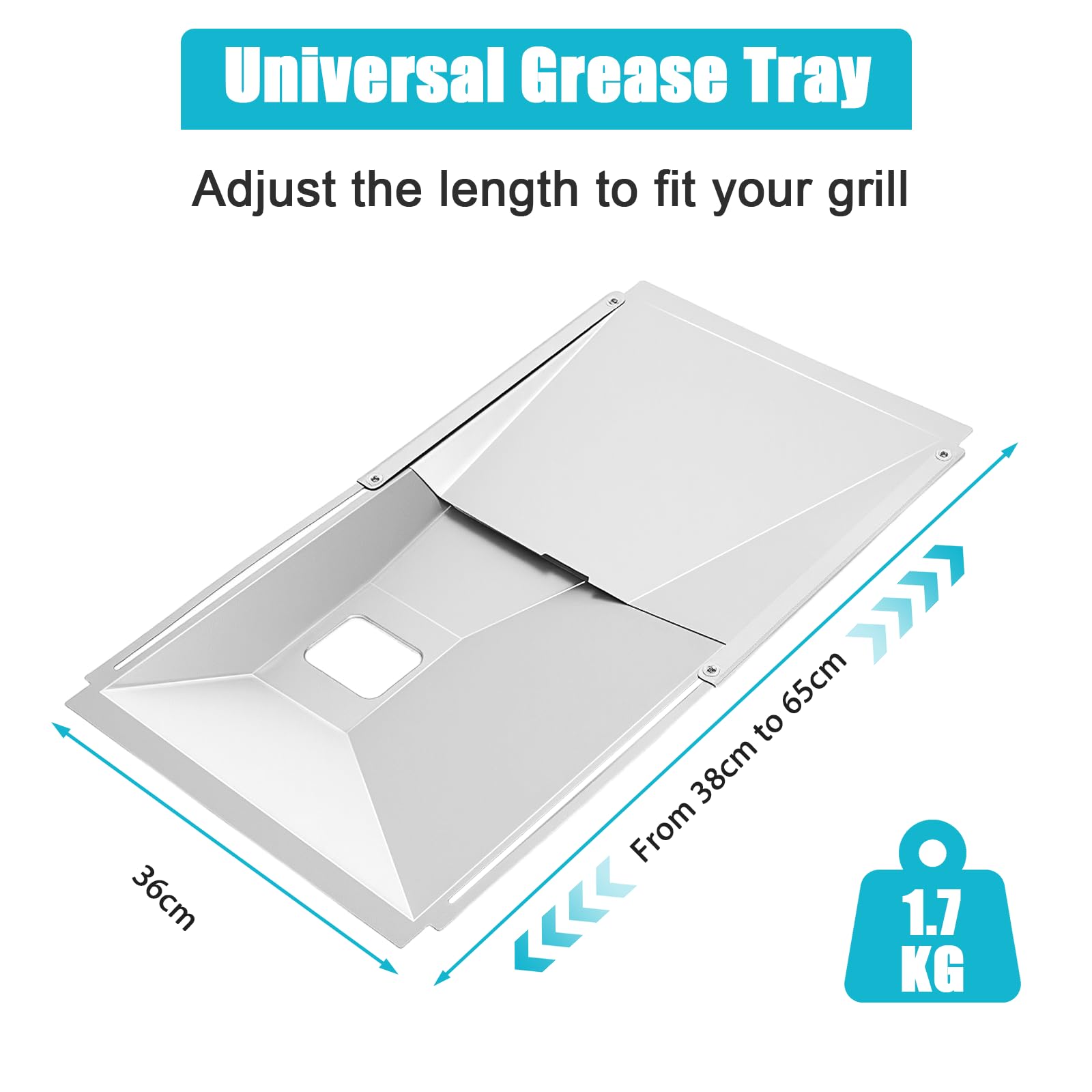 GRISUN Vaschetta di raccolta del grasso regolabile da 38 a 65 cm, universale con vaschetta di raccolta per barbecue a gas da 2 a 4 bruciatori, Charbroil, Dyna Glo, Nexgrill, Kenmore, Uniflame e molto