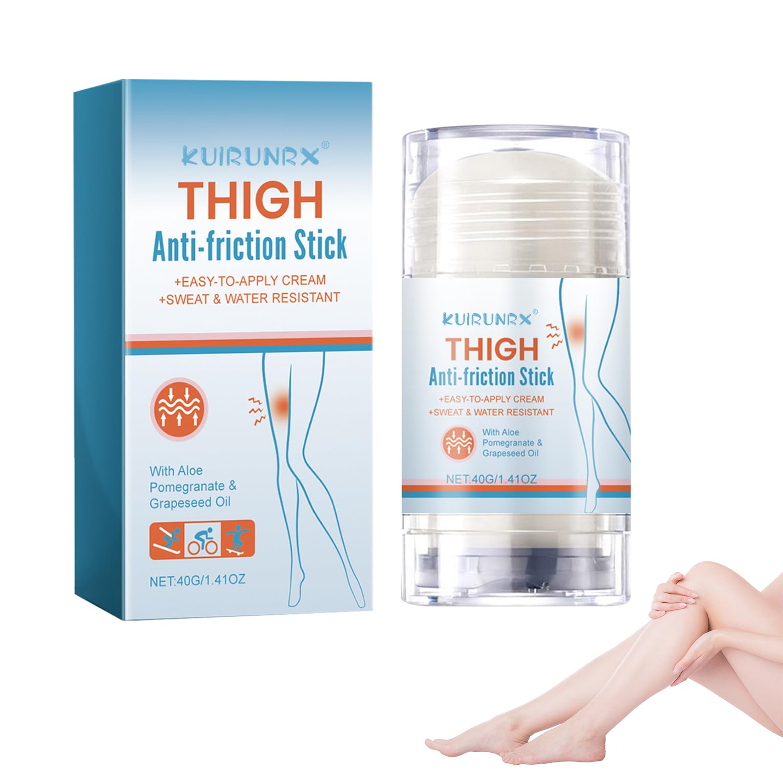 KUIRUNRX® Anti Chafe Stick, Anti Chafing Cream, Water Sweat Proof Balm for Friction for Heel, Lower Arm, Thigh Legs, Offers Protection Against Friction, 40g