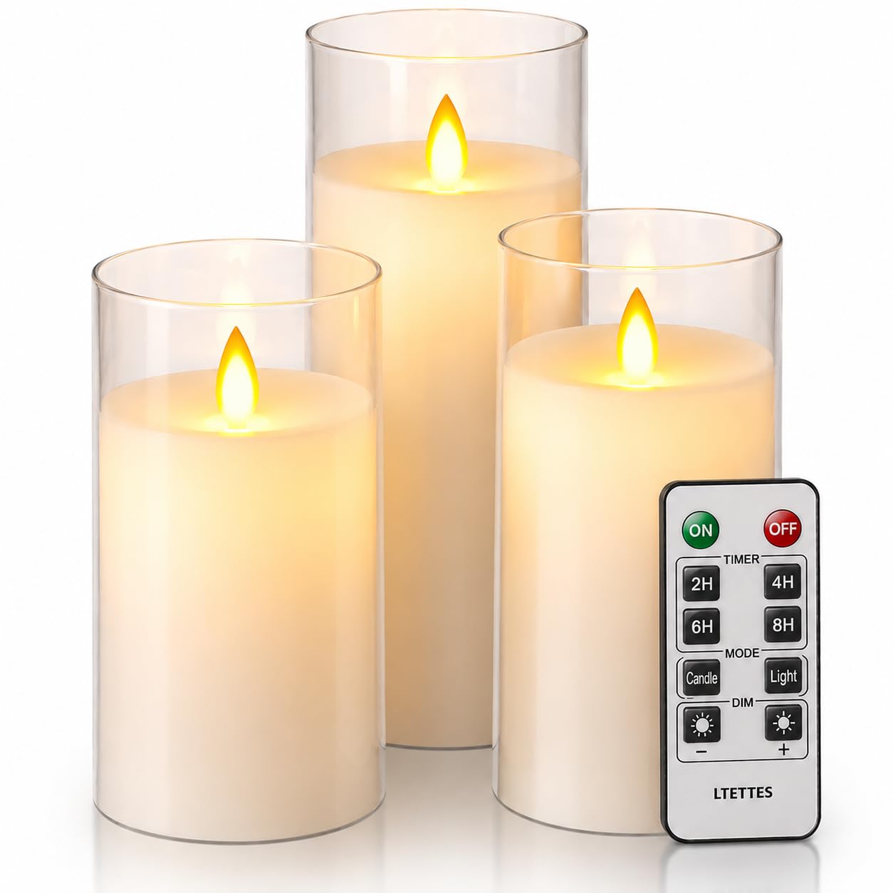 Flameless LED Candles AA Battery Powered with White Acrylic Fiber Glass with Remote Controller and Timer for Home Festival Wedding Decor (Set of 3-3" D x 4",5",6" H)-image-11
