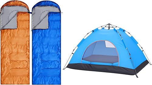 Tudomro Juego de 3 piezas para acampar al aire libre, incluye 2 sacos de dormir para adultos y niños, 1 tienda de campaña de playa, refugio solar,