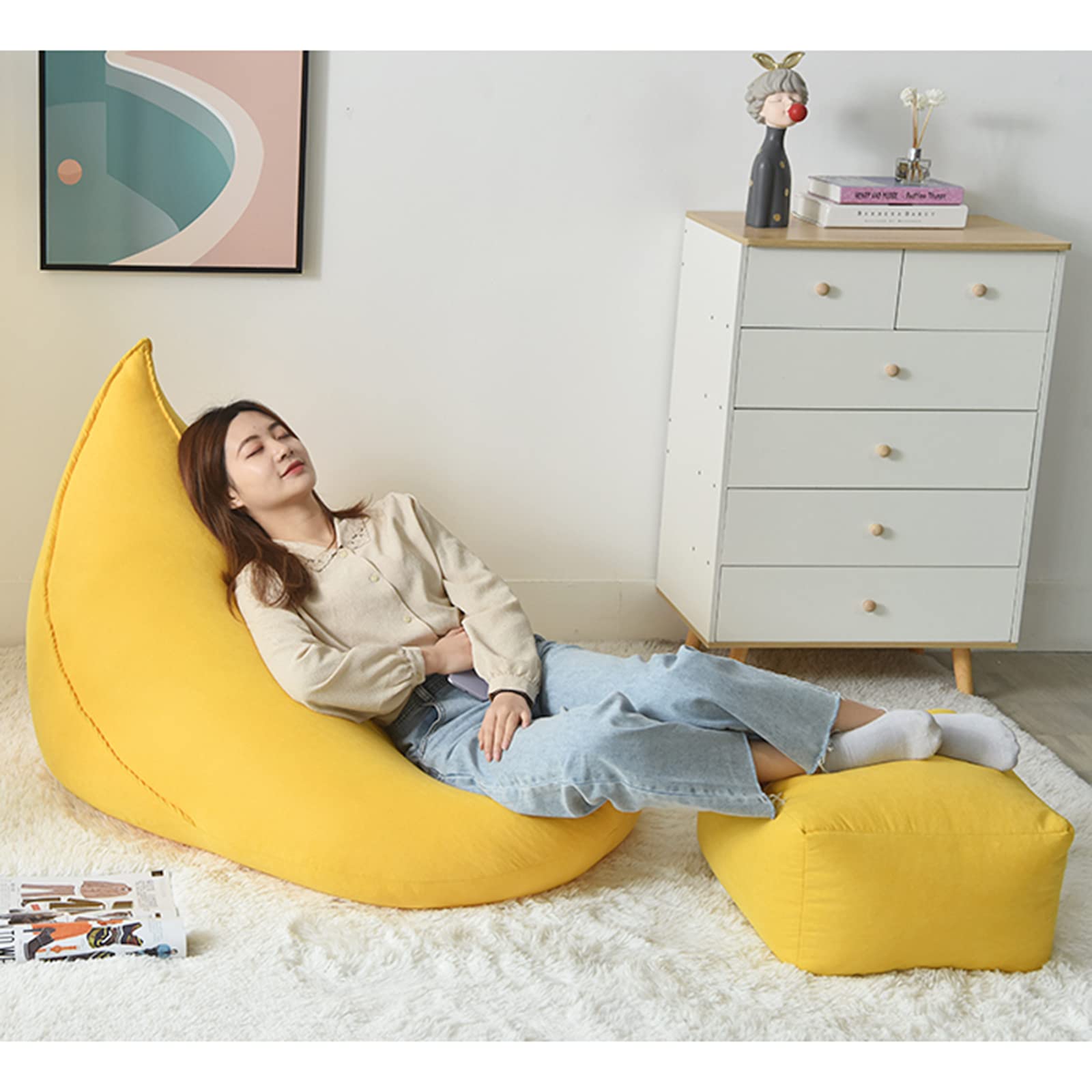 Pouf a Sacco Puff Poltrona (Senza Imbottitura) Perfetta per Leggere, Guardare Film, Giocare ai Videogiochi o Passare Il Tempo Fodera,off White