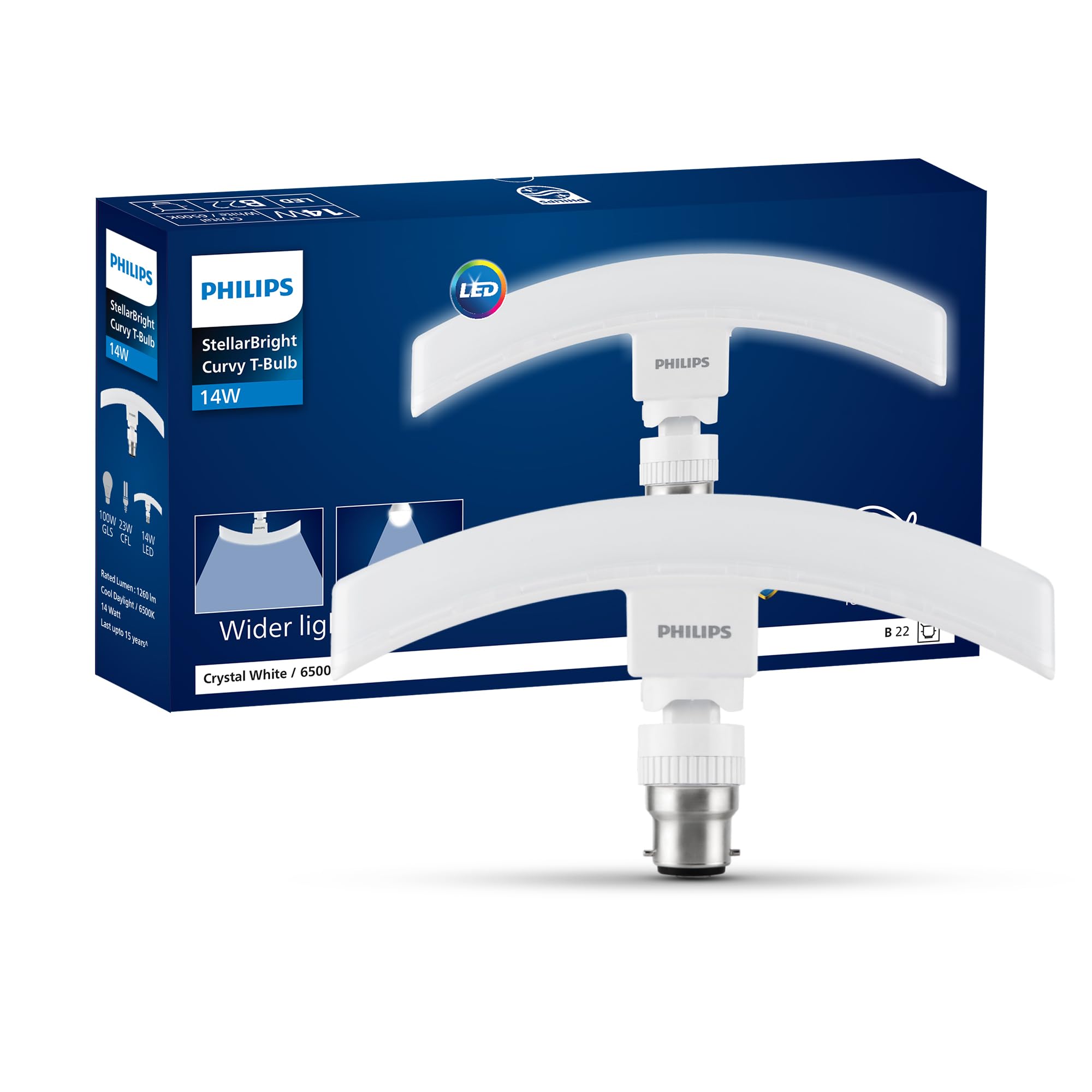 Philips 14 Watts Stellar Bright Curvy LED T-Bulb Base B22,Crystal White (Pack of 1)-image-44