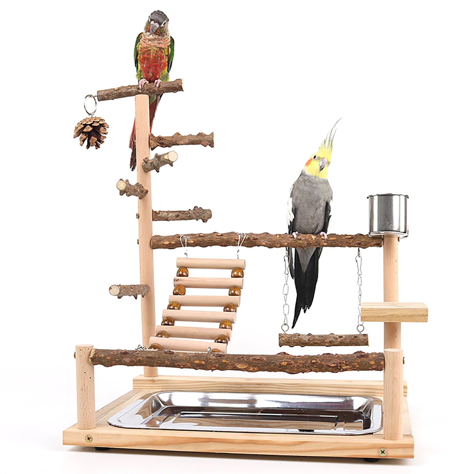 Vogelspeelgoed, papegaaispeelgoed, parkietenspeelgoed, speelplaats met voederbak speelgoed ladder klimmen schommel en dienblad vogelschommel zitplaats voor parkieten valkparkieten, 37 x 26 x 45 cm