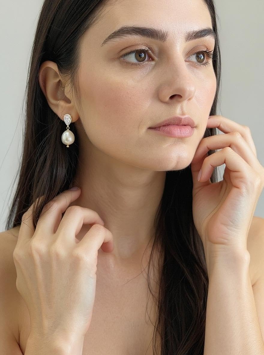 Pearl Drop Earrings for Women Cubic Zirconia Stud Earring Pearl Dangle Earrings for Brides, Bridesmaids, Birthday, Women Jewelry - Image 5