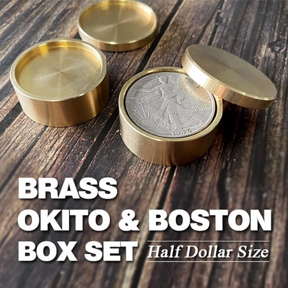 ZQION Brass Okito & Boston Box Set Magic Trick Half Dollar Size Coins Magic Gimmicks Magician Props Appearing/Vanishing Magic