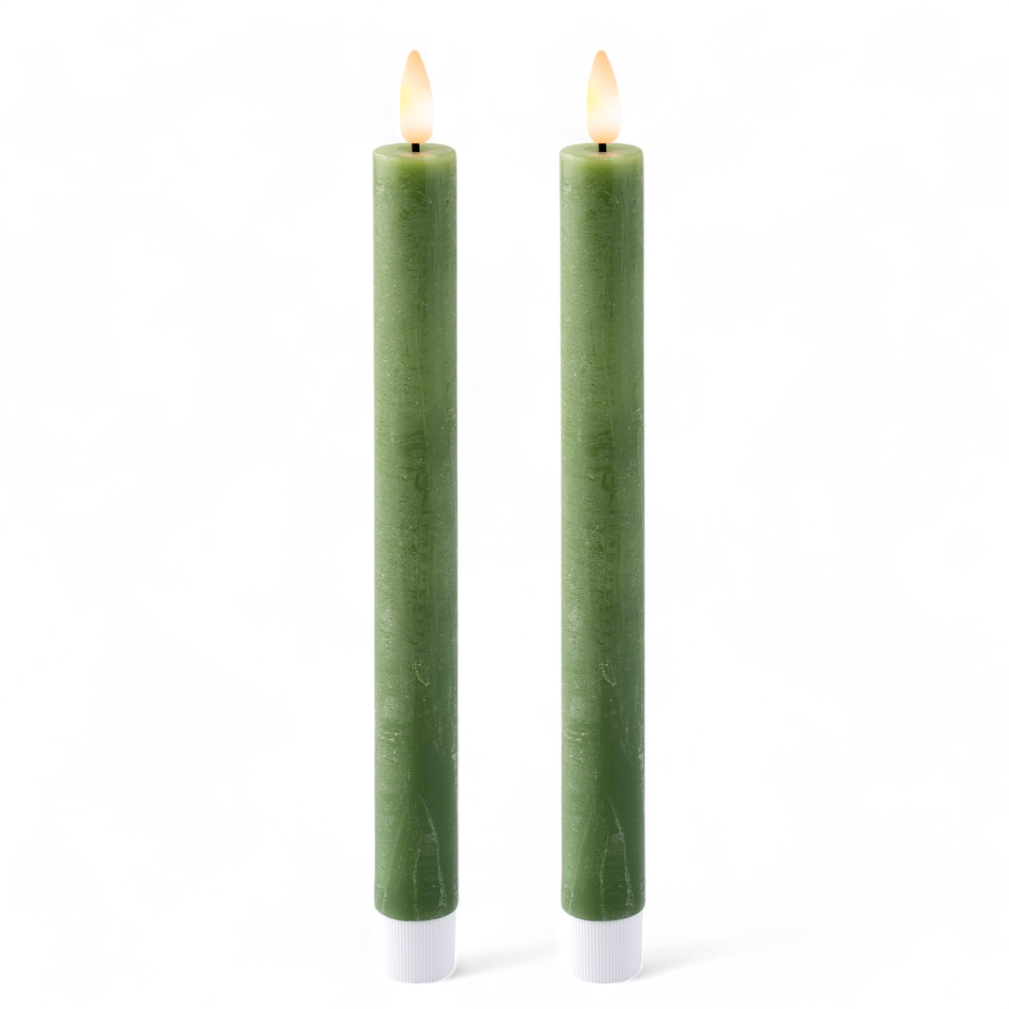 MIJOMA LED Real Wax Candle with Realistic Flame, Timer and Battery Operated, Indoor LED Candle with Warm White Light, Natural Look (Green - Smooth Surface, Diameter 2 cm x 24 cm) — image 1