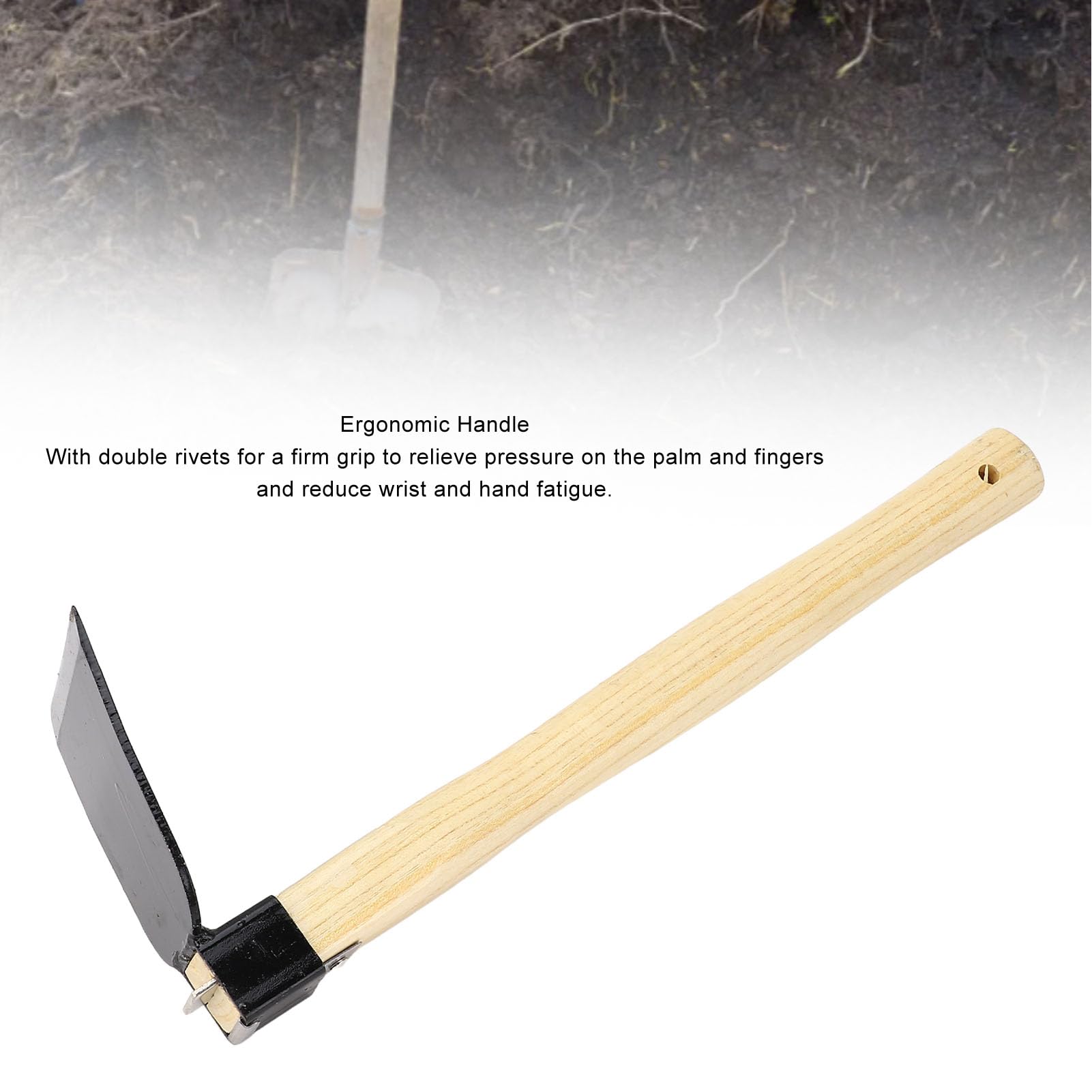 Azada de Mano con Mango de Madera, Azada de Jardín para Deshierbe y Plantar