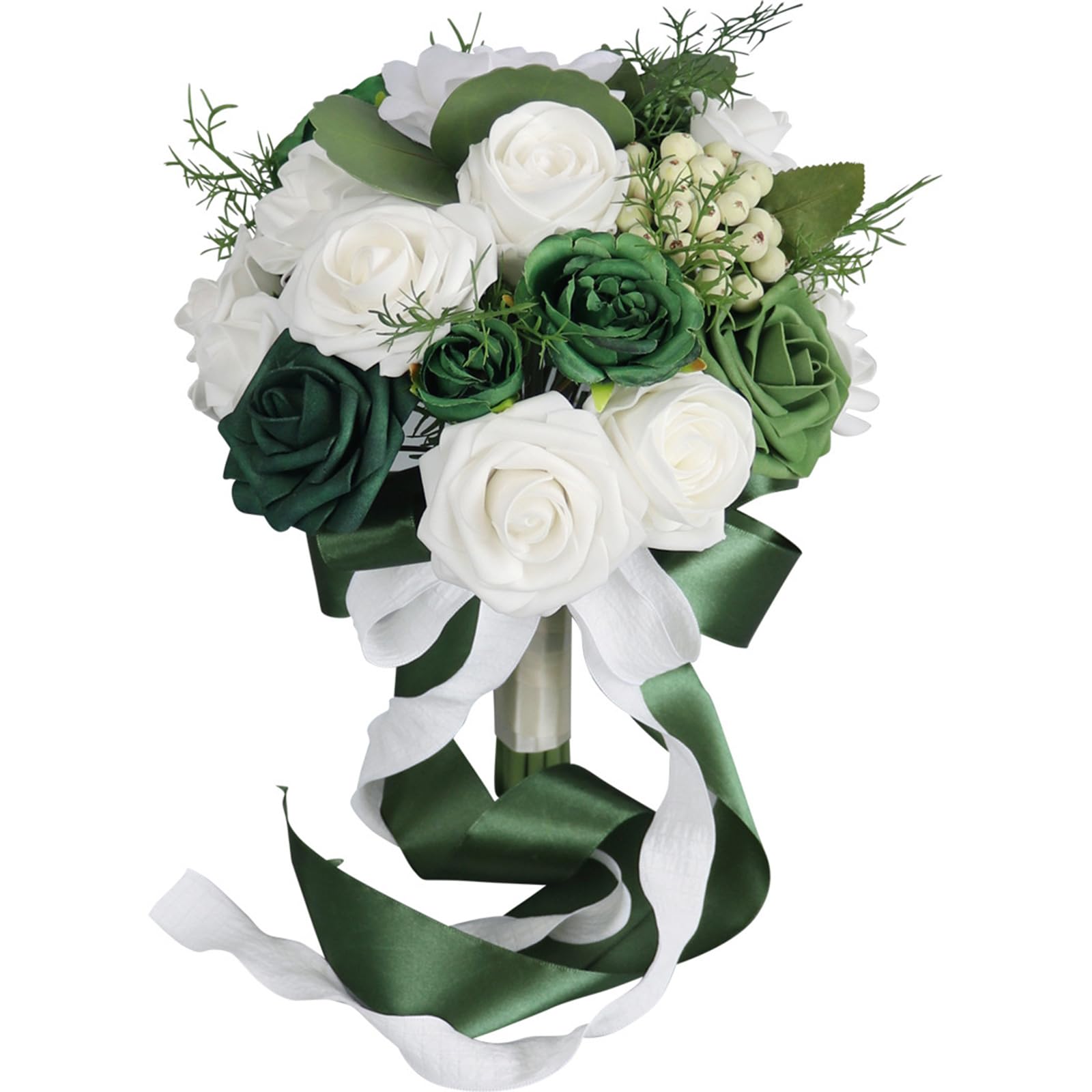 Msioytog Everlasting White Green Artificial Bridal Arrangement Realistic Silk Flowers Lightweight Wedding Ceremony Essential White Green Wedding Bouquet