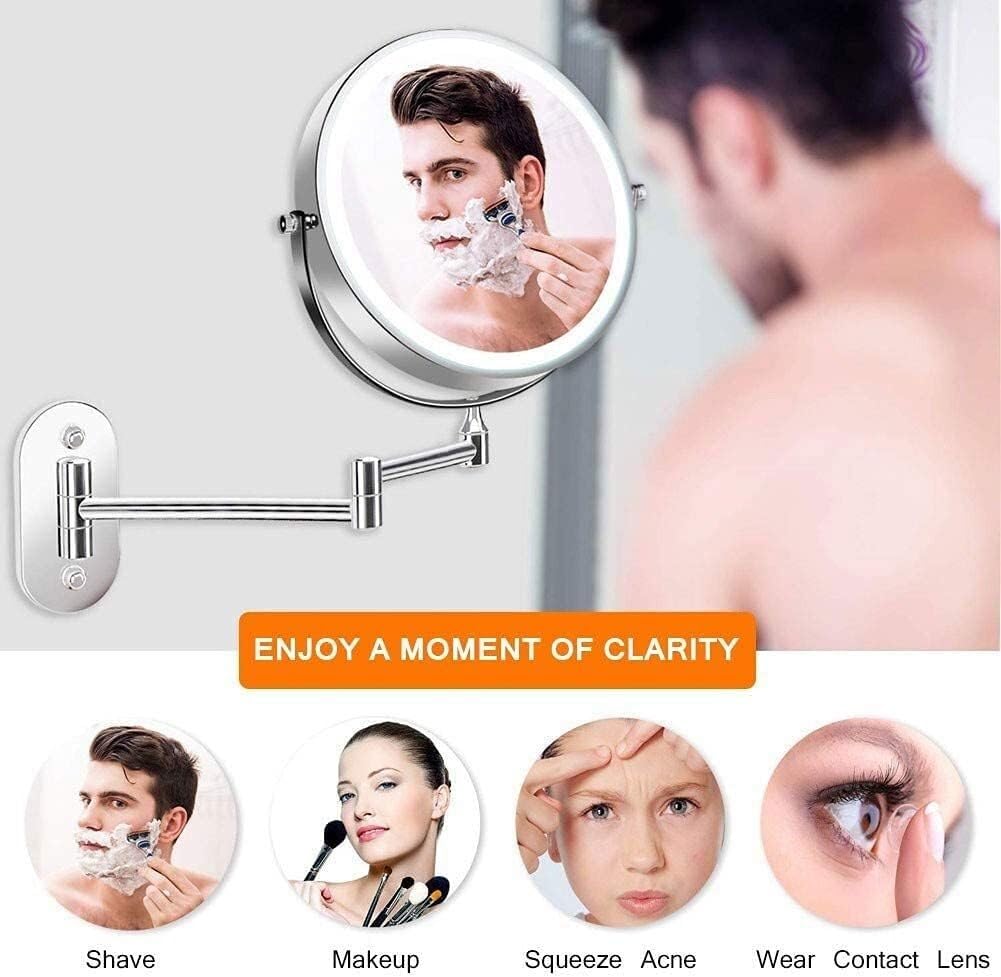 Espejos de baño Espejo de Maquillaje montado en la Pared, Espejo de Aumento 5X de Doble Cara Giratorio de 360 ​​° Extensible (Color : Nero)