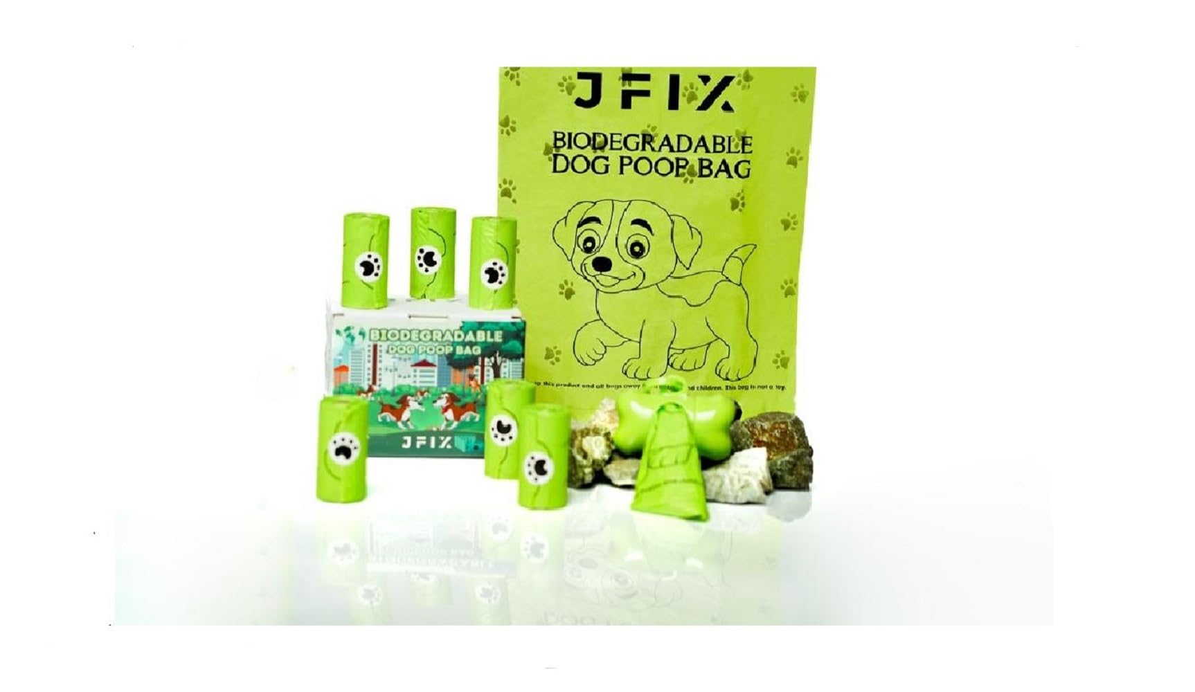 JFIX DOG POOP BAGS Roll, SCENTED, BIODEGRADAGLE, Poop Bags for Dog,COLORED GREEN,STANDARD, DISPENSER AND LEASH CLIP, 100% LEAK PROOF, EXTRA THICK, 270