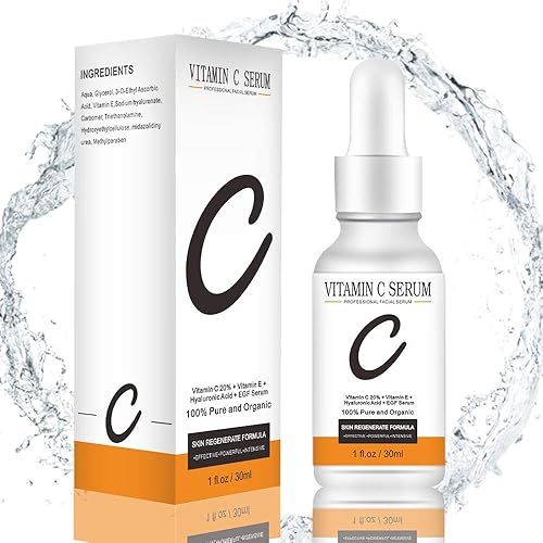 Suero de vitamina C para cara, hidratante con 20% de vitamina C y vitamina E, reduce la sequedad, el envejecimiento, las manchas oscuras, las líneas