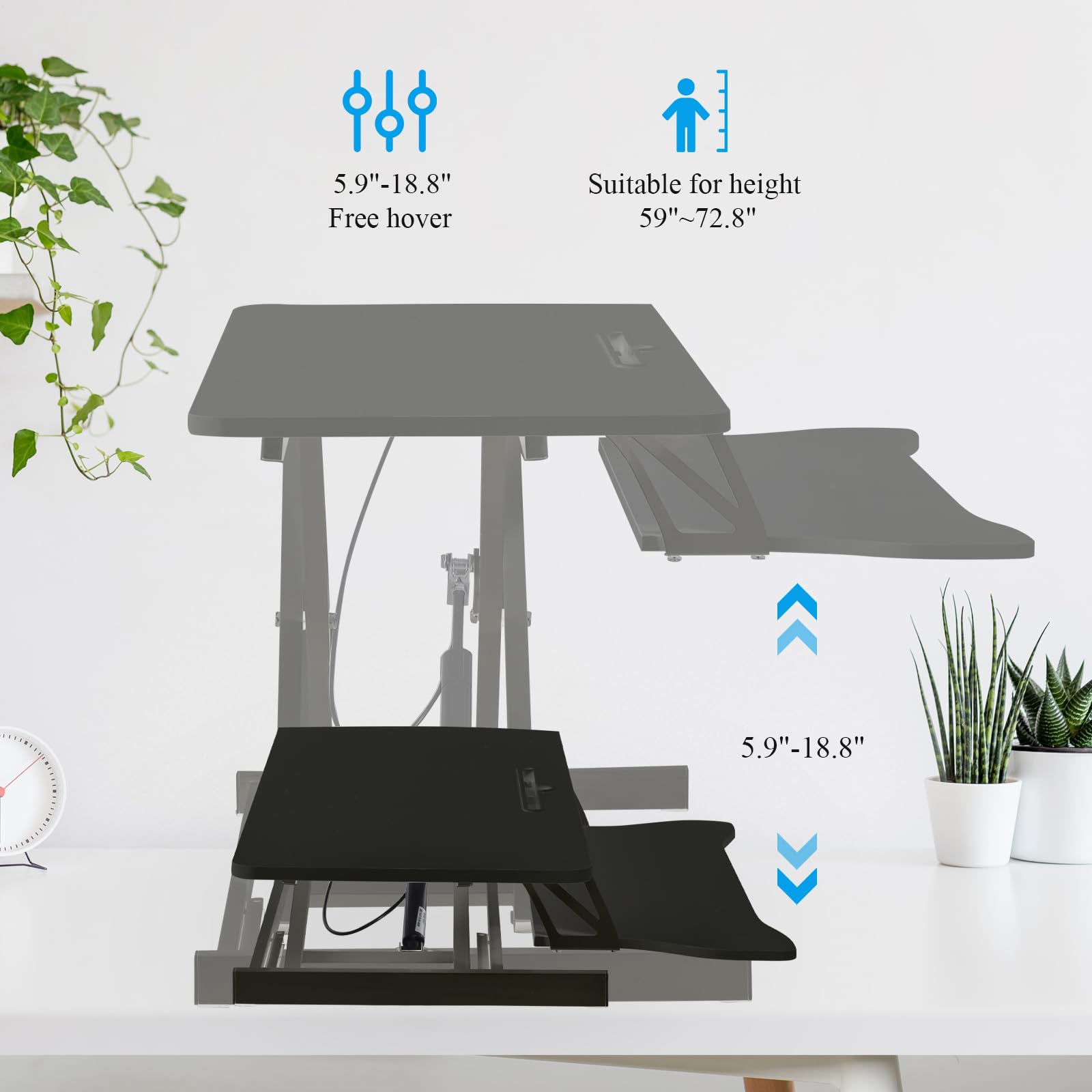 Convertitore Per Scrivania In Piedi Regolabile In Altezza, Convertitore Per Scrivania In Piedi A Due Livelli Da 37" Con Vassoio Per Tastiera, Postazione Di Lavoro Sit-stand Per Due Monitor E Laptop