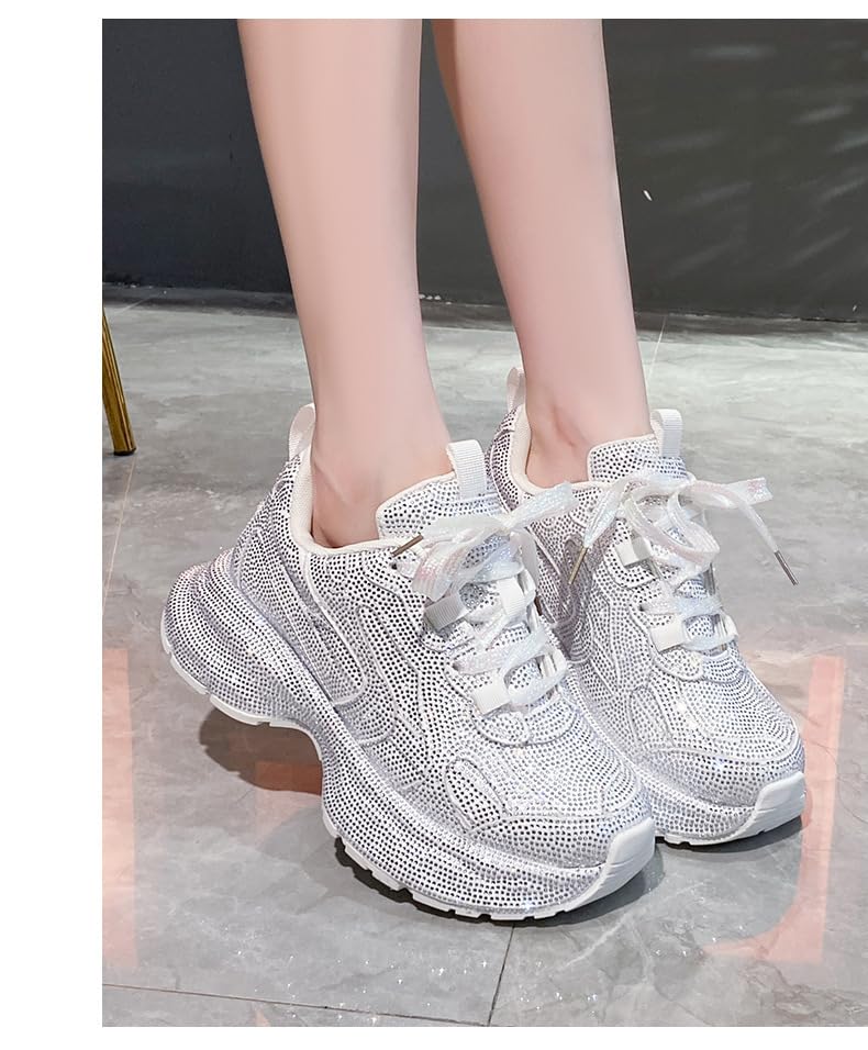 Y2K Women’s Leopard Print Bling Thick Sole Sneakers with Starry Crystal Decor Fashion Casual Running Shoes for Spring Autumn 2025 Stylish Elevator Sports Shoes for Daily Wear4