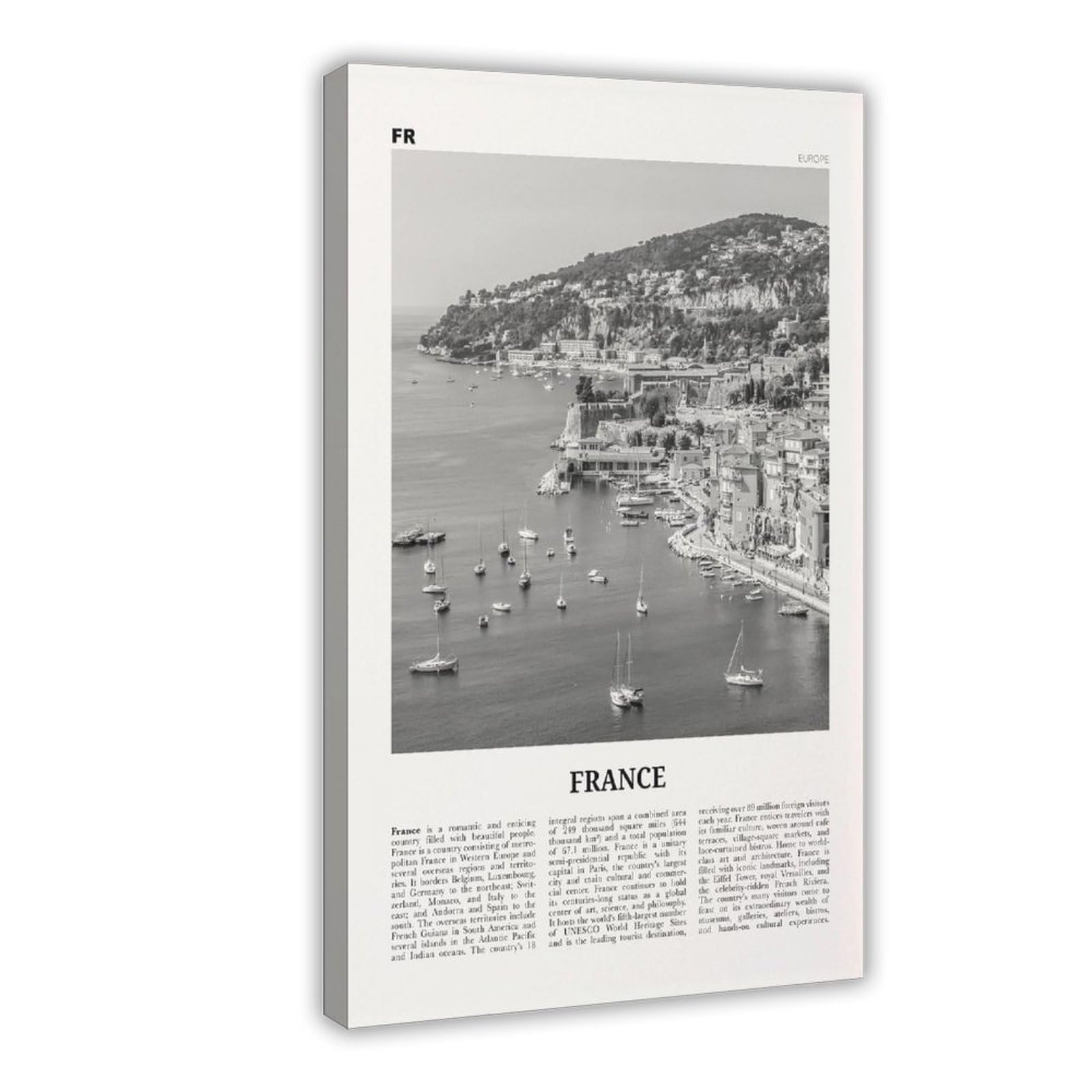 France Print Black And White Coast Wall Art Poster Photo Decor République Française French Paris Canvas Art Poster And Wall Art Picture Print Modern Family Bedroom Decor Posters Frame 12×18inch(30×45c
