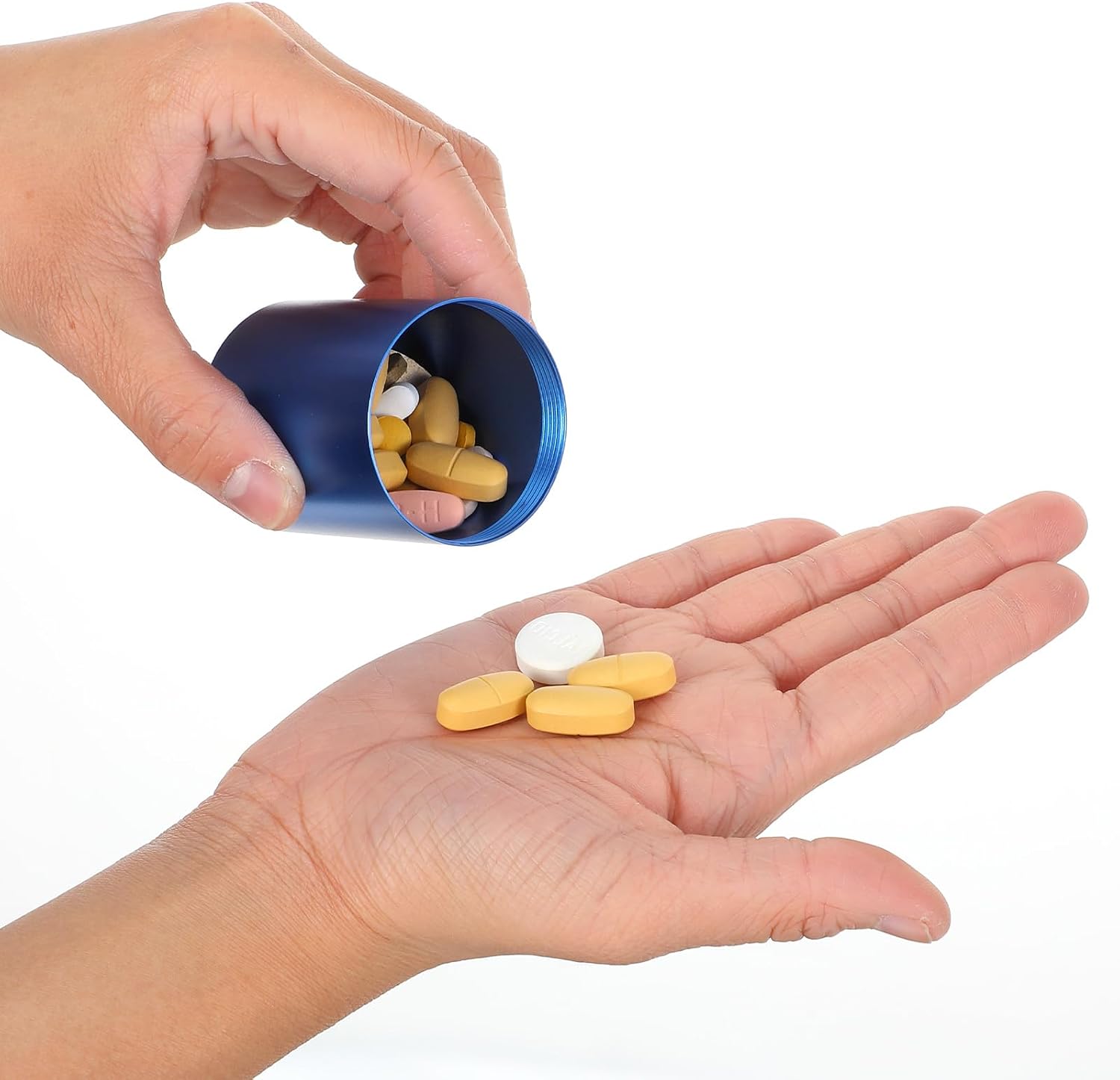Small Pill Case Metal Portable Aluminium Alloy Round Pill Box Container Waterproof Pocket Medicine Box Holder Organizer Travel Camping Daily Outdoor Supplements Bottle for Vitamin Fish Oils