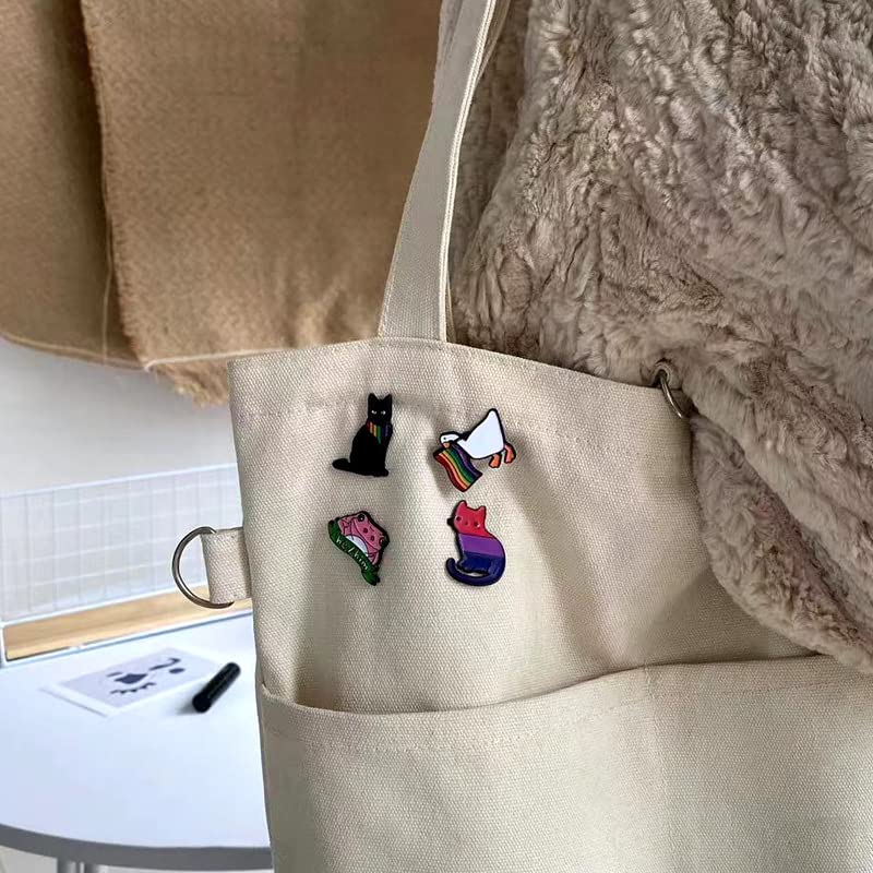 Image of LGBT Rainbow Flag Goose Enamel Pin Badge Cute Animals Frog Cat with Rainbow Flag Gay Pride Brooches Pin Jewelry for Clothing Backpack Hat Decoration