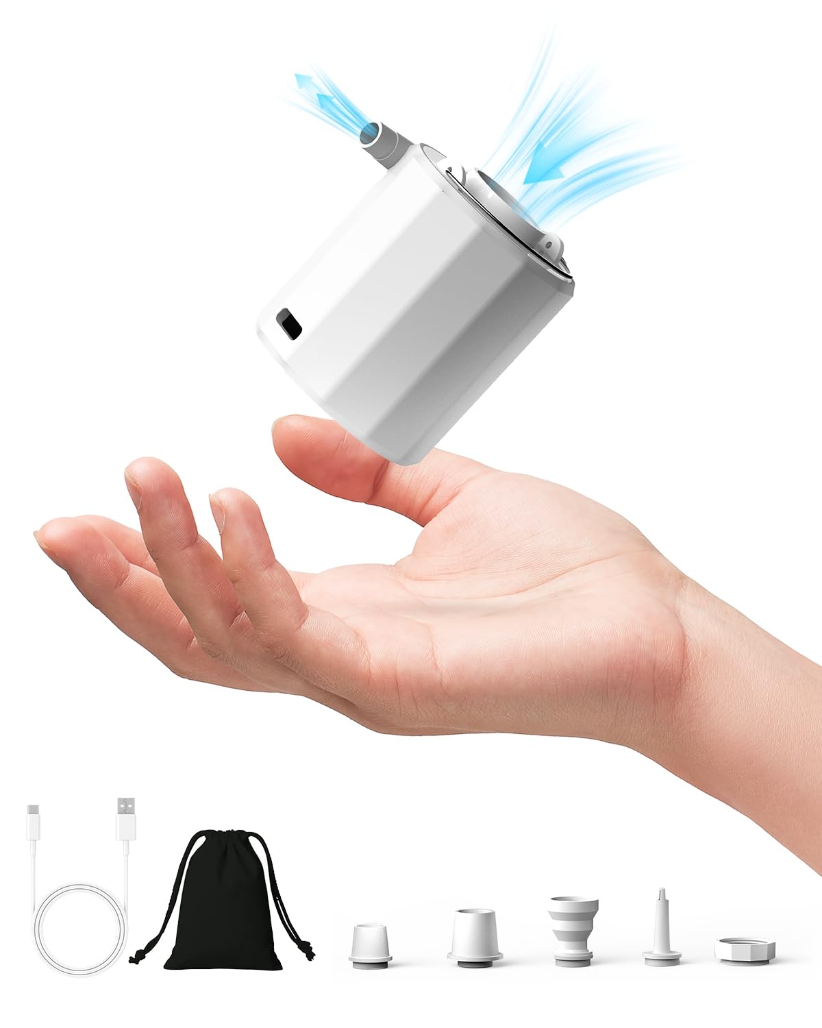 Rantizon Tiny Electric Air Pump, Camping USB Rechargeable Air Pump, Upgraded Inflatable Pump, Suitable for Swimming Rings, Air Mattresses, with Bottom Light (white)