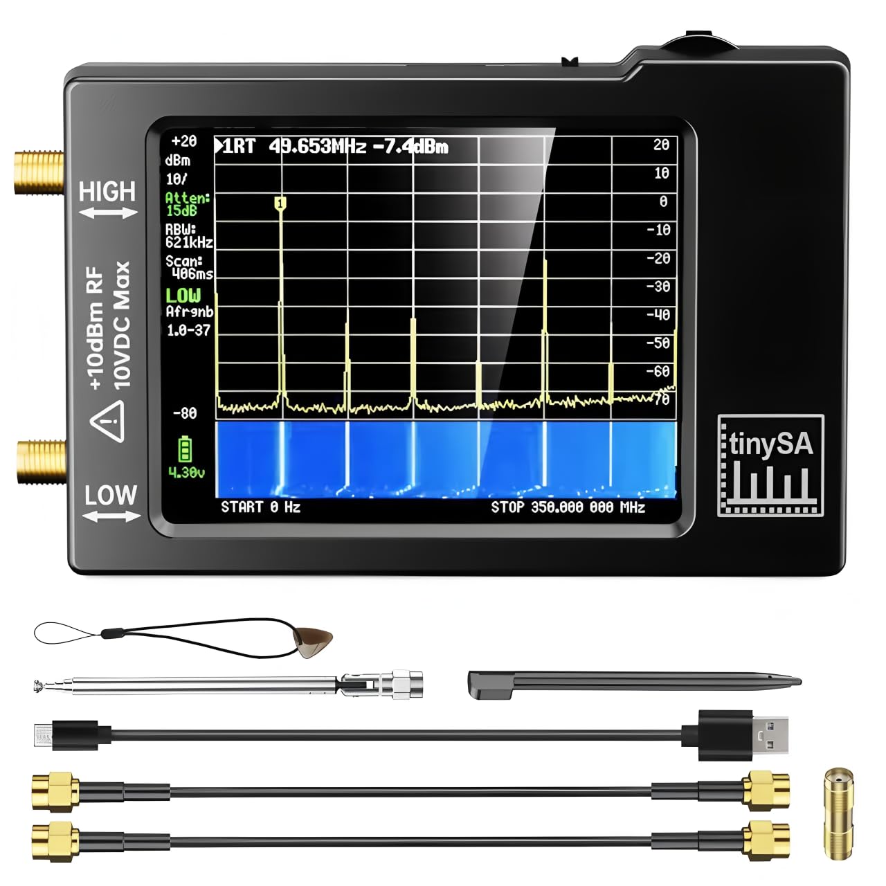 Handheld Spectrum Analyzer TinySA 2.8"Display 320 * 240 Pixels 350MHz Frequency 240-960MHz High Input Range Spectrum Analyzer