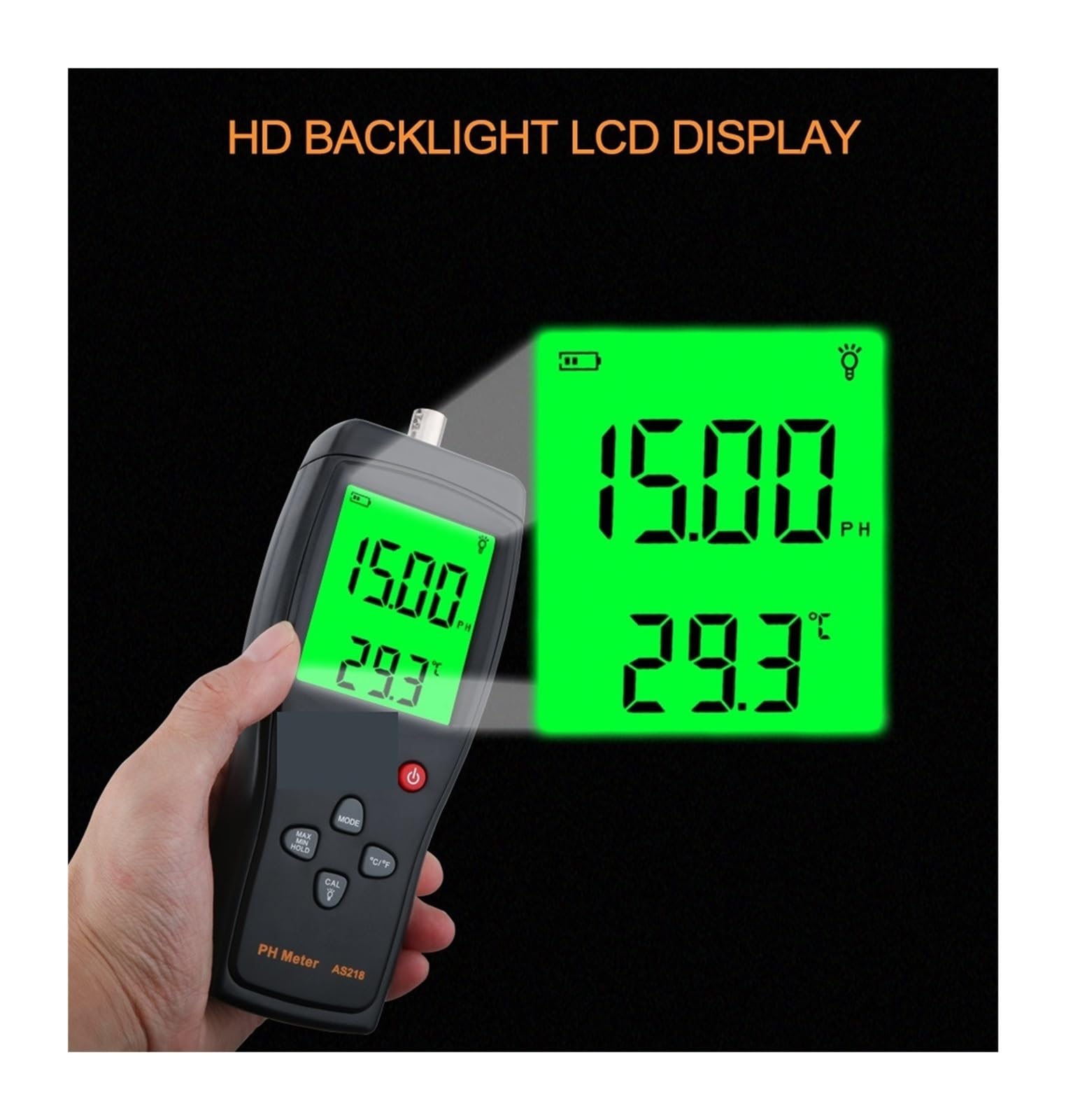 Feuchtigkeitsmesser, Digitales PH-Meter, Bereich 0,00 ~ 14, pH, Boden-PH-Tester, Aquarium-Poolwasser, Flüssigkeits-PH-Säuremessgerät, LCD-, AS218 für Garten, Bauernhof