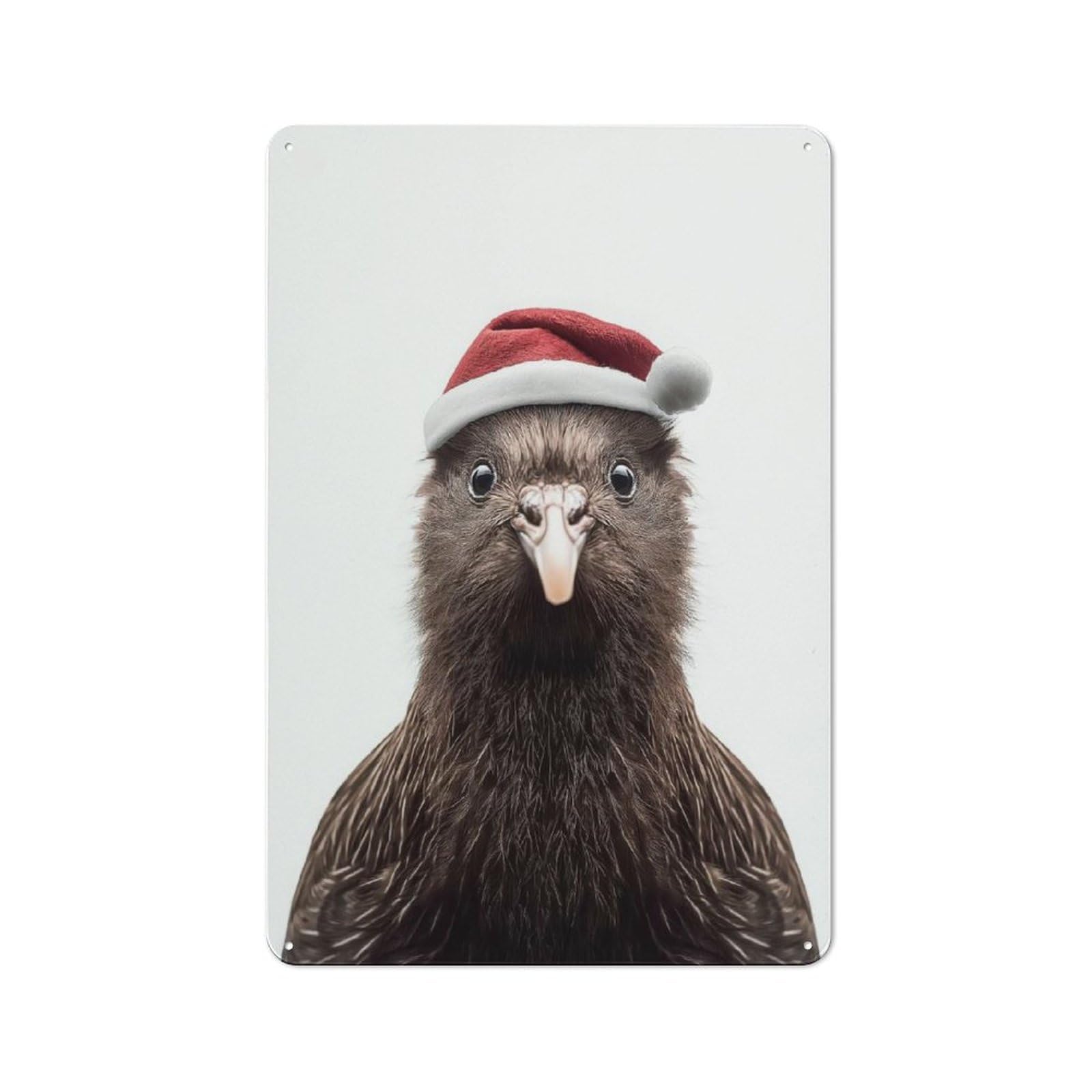 Junmoney Festive Kiwi Bird Portrait With Santa Hat Retro-Style Metal Plaque 30X20cm For Garage Or Workshop, For Garage, Workshop And Man Cave Decoration