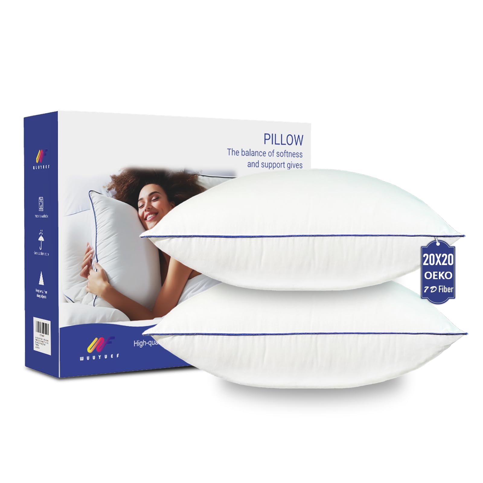 20x20 Pillow Inserts Set of 2, Machine Washable Soft Fluffy Hypoallergenic Virgin Polyester Premium Throw Pillow Stuffer, Decorative Cushion for Bed, Couch, Sofa,Indoor - White