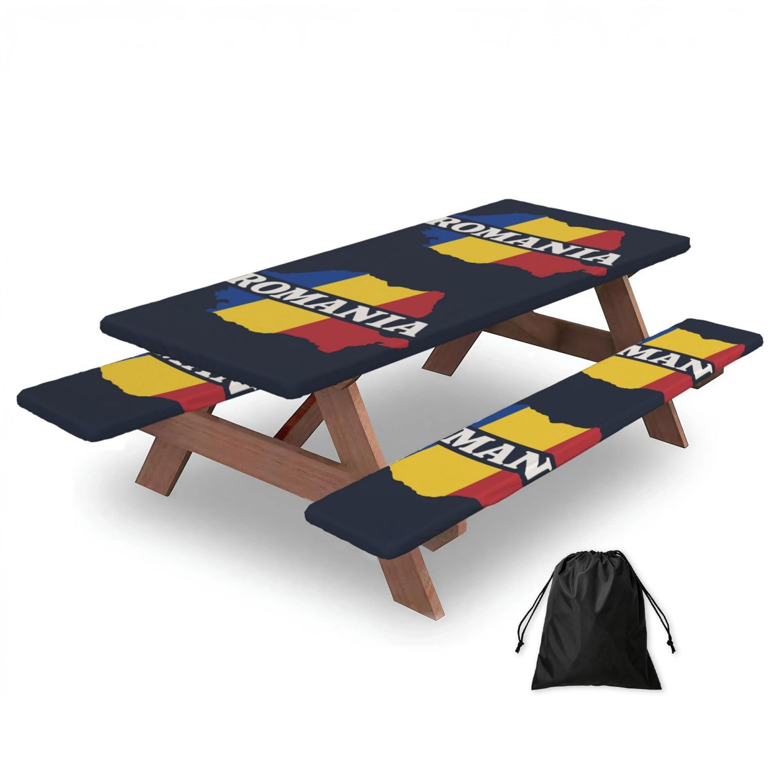 Zyjhyy Black Romania Map Print Party Table Covers With Bench Covers Set Of 3 Picnic Table Cloth Wipe Clean For Garden Camping