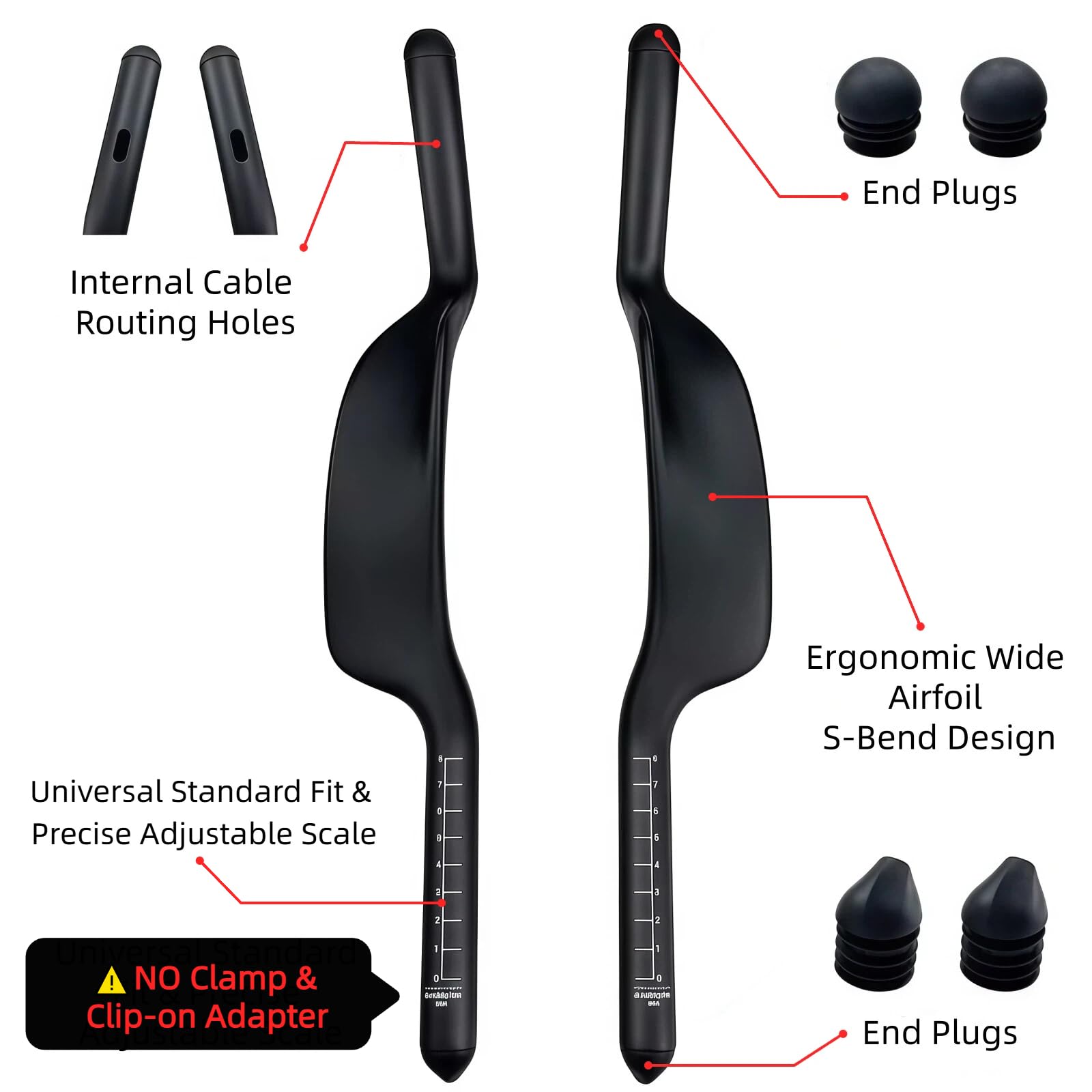 Joxvizx Carbon Fiets TT Armsteun Stuur Aero Bars Extension Triathlon Trial Bike Bar Ends Fietsen Bullhorn Stuur Onderdelen 22,2 mm voor Road TT Bike, Fixed Gear, Racefiets - Zwart Mat (met gat