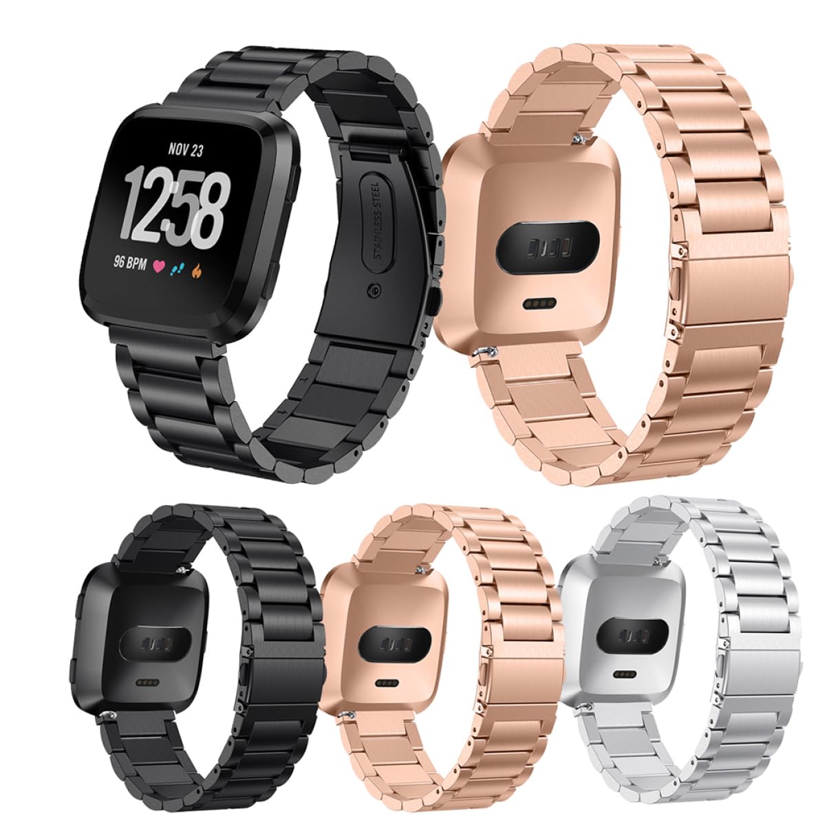 Housoutil Lot De 3 Bracelets De Rechange En Métal Pour Montre Connectée Bracelet En Acier À Trois Perles Compatible Avec La Mode Noir